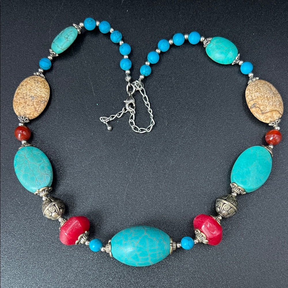 Tibetan Style Howlite Turquoise Picture Jasper 18” Necklace